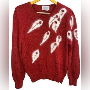 Vintage 1980s Christine Red Beaded Sweater Women’s Large Shoulder Pads